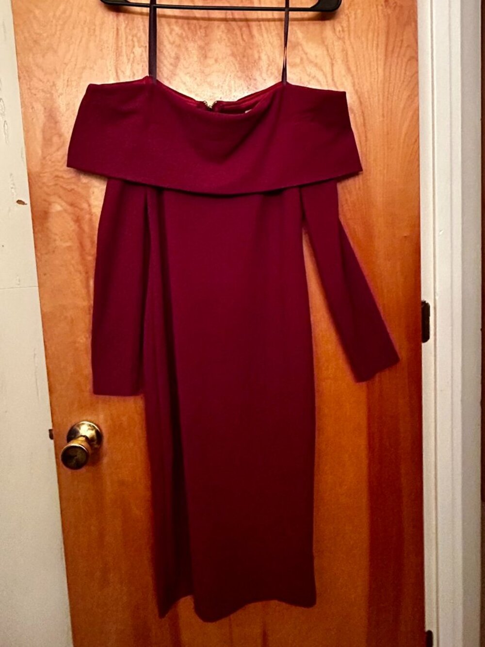 Burgandy off the shoulder dress with sleeves